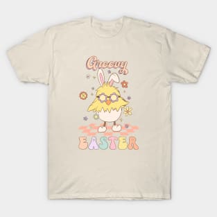 Groovy Easter Funny Chick with Bunny Ears Dancing on the floor T-Shirt